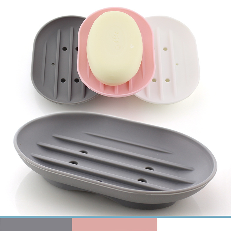 Amazon Colorful Non-slip Silicone Soap Rack Drain Soap Box Silicone Soap Holder Toilet Punch-free