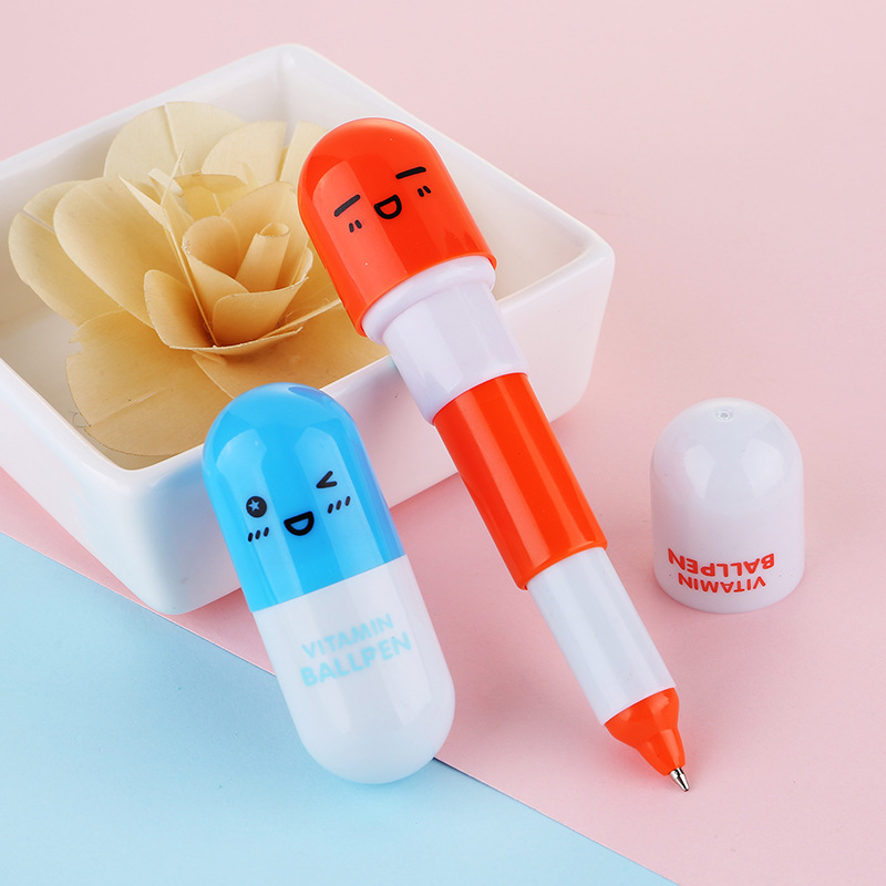 Mini Cute Expression Pill Ballpoint Pen Capsule Telescopic Pen Student Prize Gift Creative Stationery Wholesale
