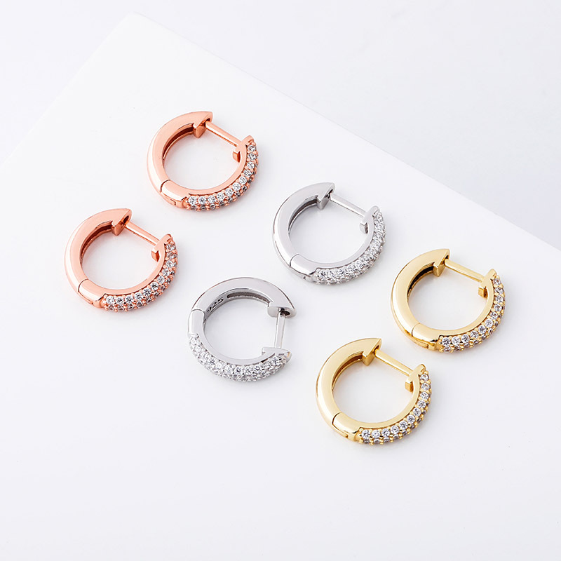 歐美insS925銀鋯石圓形耳環 歐美男女嘻哈潮流耳飾bling