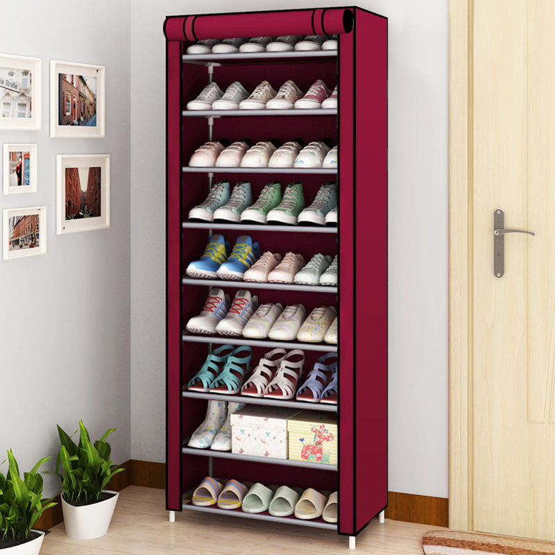 [With zipper] simple shoe cabinet shoe cabinet simple shoe rack with dust cover Korean steel pipe single row door rack