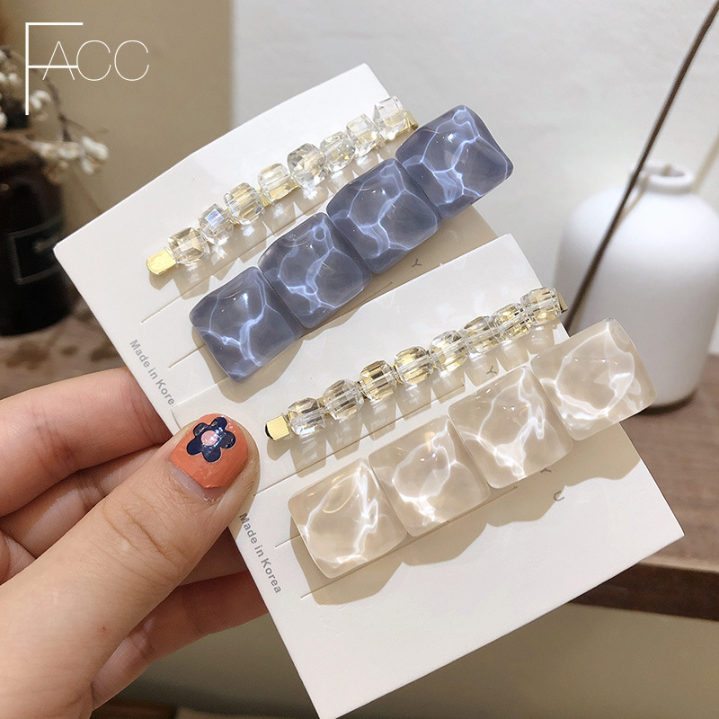 韓版簡約水波紋髮夾水晶夏季度假風對夾女劉海側邊夾時尚鬢角發卡