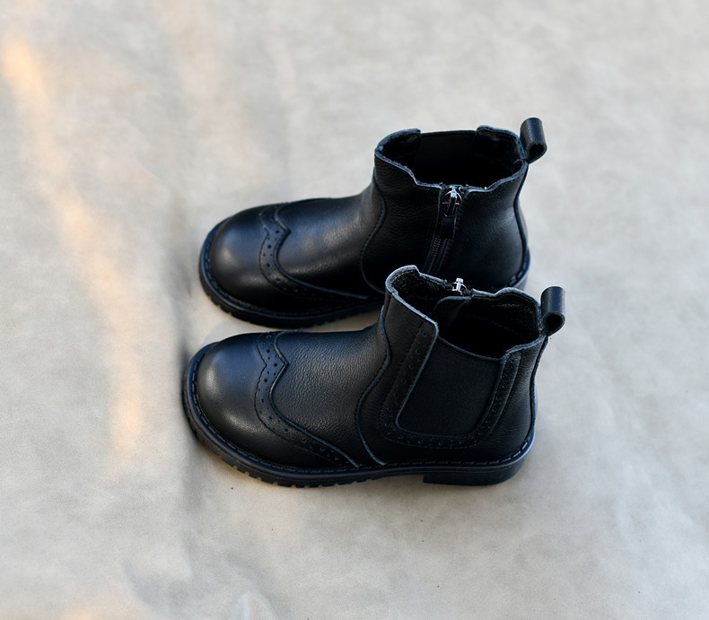 Children's Soft Cowhide Boots Short Boots Autumn and Winter Short Boots Baroque Princess Shoes Soft Black Leather Boots Fashionable Boots Baby Warm_voghion.com