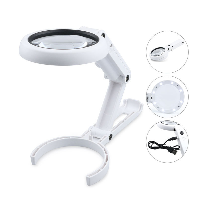 Chu Guan Handheld Desktop Dual-purpose LED Magnifier Rechargeable Ancient Calligraphy and Painting Identification Reading Books and Newspaper Outdoor