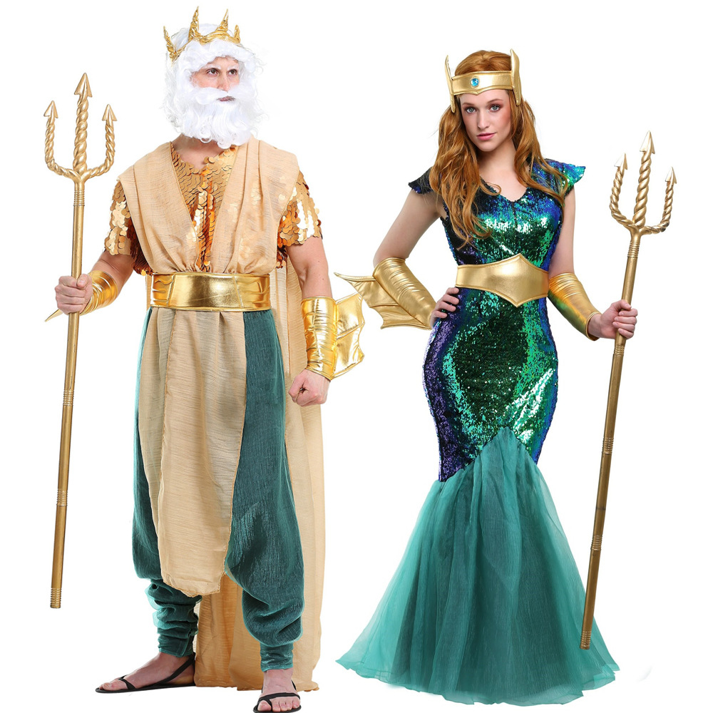 Halloween Costume Adult Couple Sea King Ancient Cleopatra Pharaoh Costume Queen King Ares Performance Costume