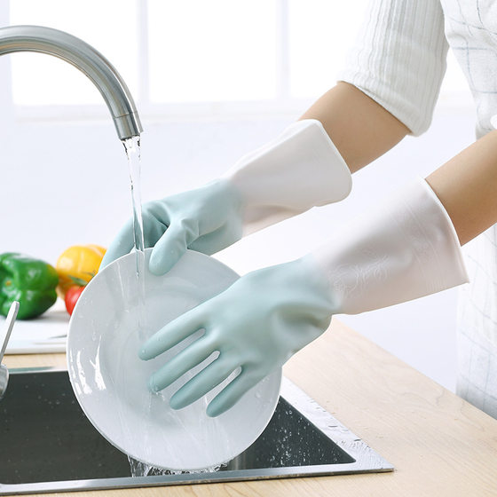 Two-color Household Cleaning and Washing Gloves Kitchen Washing and Washing Clothes Rubber Thin Durable Waterproof Plastic