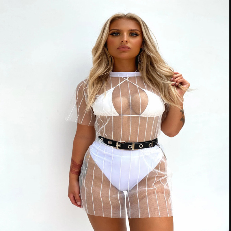2020 AliExpress Sunscreen Beach Bikini Sexy Mesh Blouse Beach Dress Large Size Swimsuit Cover