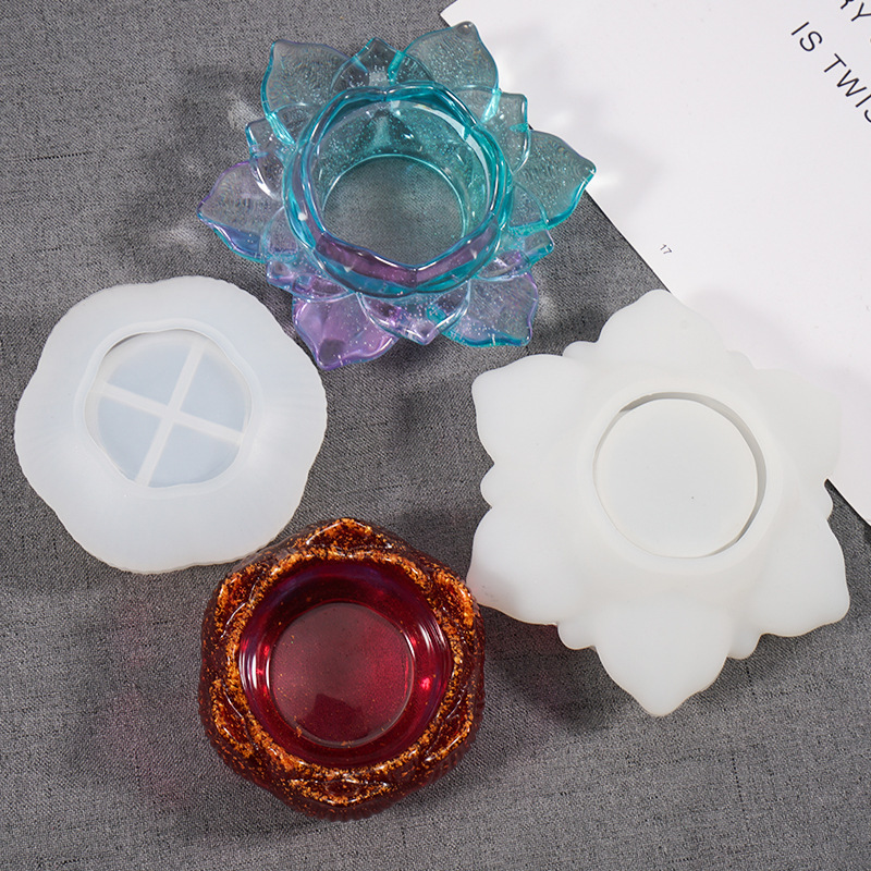 新しい蓮の花の置物の収納箱のシリカゲルの金型diy水晶ののりの多機能の蓮の燭台のシリカゲルの砥石|undefined