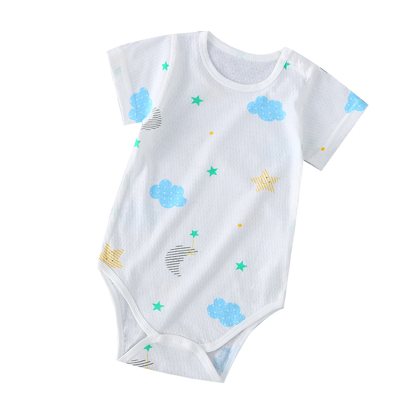 Baby's Fart Bag Clothing Summer Men's and Women's Baby Short-sleeved Jumpsuit Newborn Pure Cotton Triangle Hassel Thin Climbing Clothing