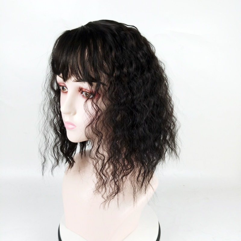 Parrucca di capelli artificiali Pezzo di ristampa in testa Pezzo di frangia finta Donna Capelli ricci caldi di mais Copertura per capelli bianchi Cuscinetto per capelli naturali Traspirante_voghion.com