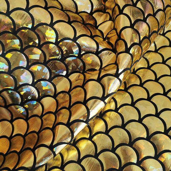 Factory Direct supply non-cracking small fish scales laser glass fragments elastic bronzing fabric mermaid clothing fabric
