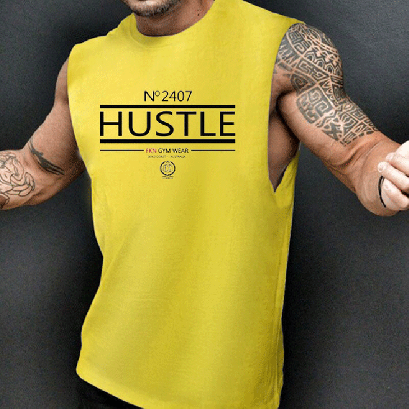 Sleeveless T-shirt Men's Sports Vest Loose European and American Leisure Waistcoat Fashion Training Fitness Vest Fixed Print LOGO