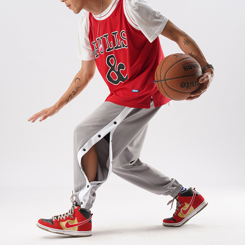 Men's Breasted Sports Pants 2021 Spring and Autumn Basketball Training Casual Pants Men's Fashionable Side Opening Comfortable Loose Men's Trousers