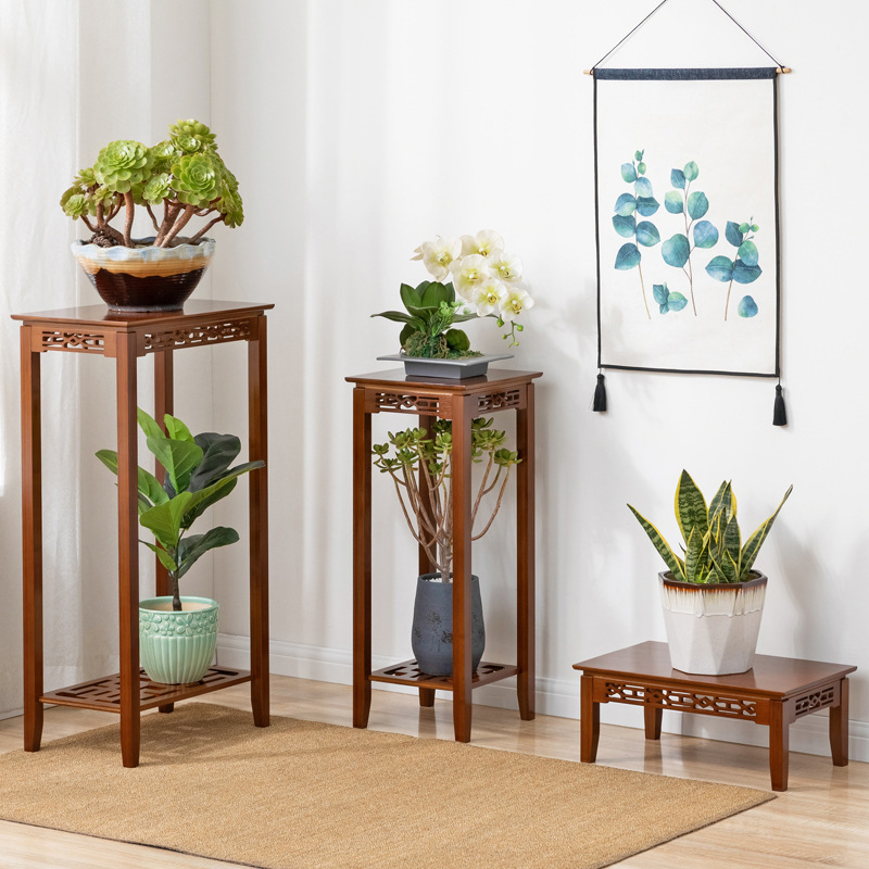 Balcony Flower Shelf for Hall Flower Pot Shelf for Living Room Plant Shelf Wooden Floor-Standing Indoor Movable Fleshy Flower Shelf