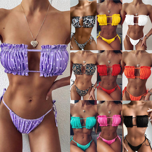 2020 European and American New Swimwear Amazon AliExpress Hot Sexy Pleated Hollow bikini Foreign Trade bikini