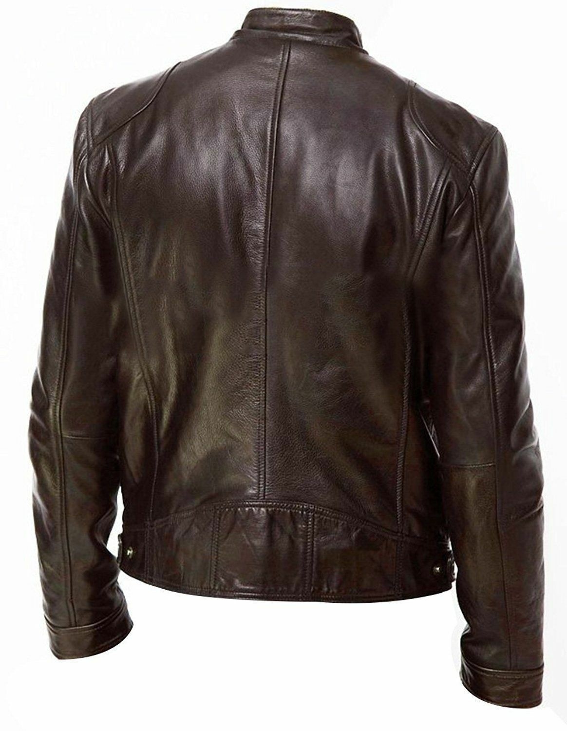 2022 Spring New Men's Stand Collar Slim Fit Leather Jacket Zipper Pocket Decorative pu Leather Biker Men's Jacket
