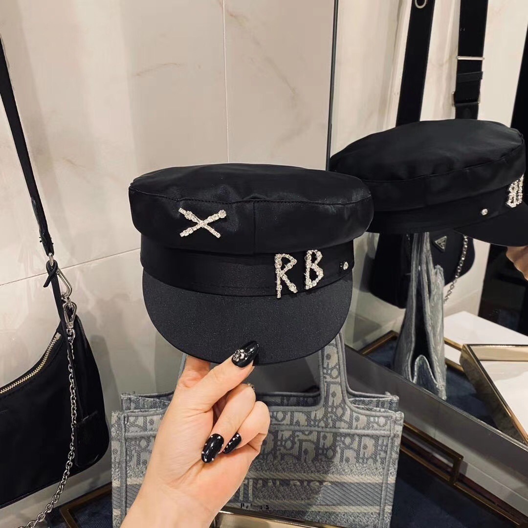 European and American star satin glossy rhinestone RB Navy cap newsboy cap autumn Net red street cap children's tide