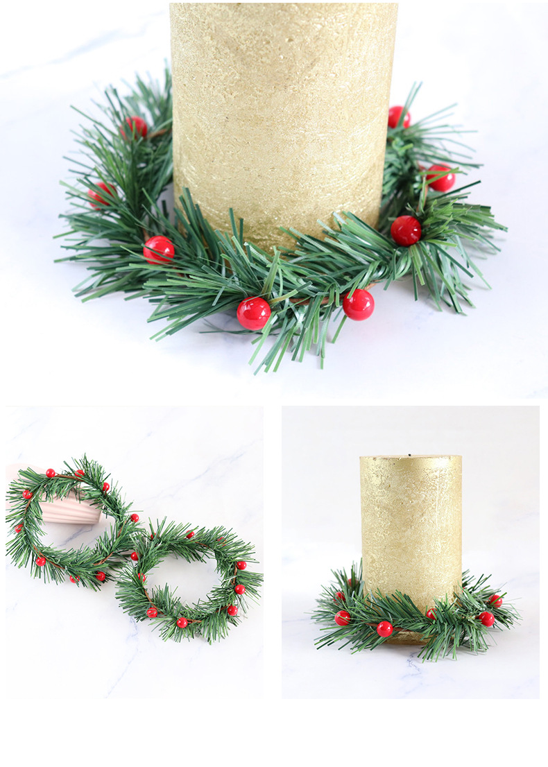 Christmas wreath simulation candle holder red berry wreath grass strip red berry pine needle home decoration price promotion_voghion.com