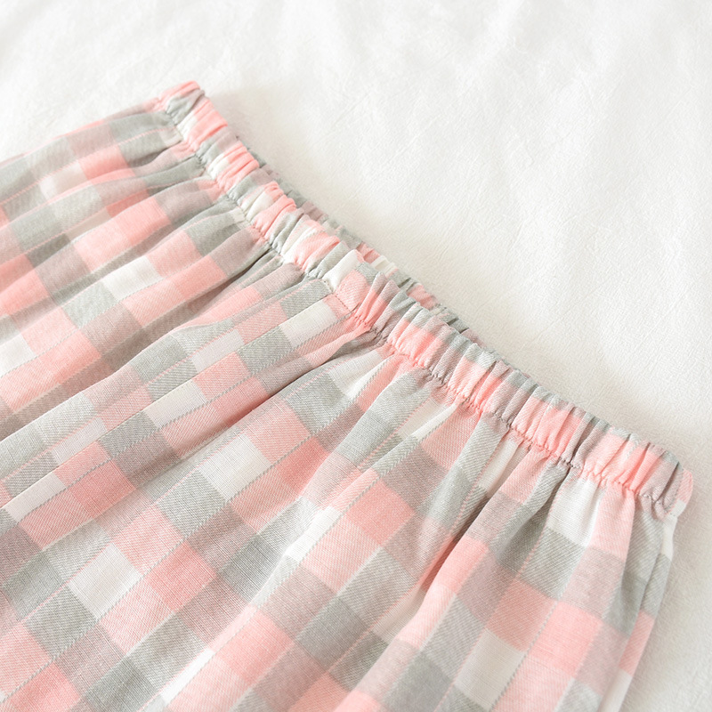 Spring Summer Autumn Men's and Women's Double Gauze Home Clothes Couple's Japanese Style Cotton Pajamas Short-sleeved Trousers Casual Suit_voghion.com