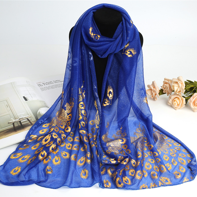 Foreign trade hot stamping Peacock scarf women's long stretch beauty yarn scarf solid color all-match decorative scarf shawl