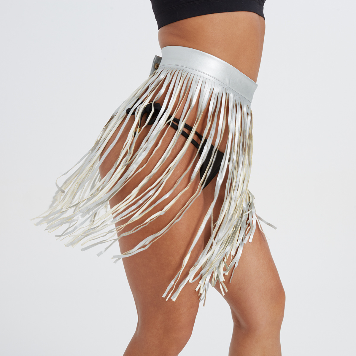 Amazon Clothing Women's European and American Sexy Tassel Skirt PU Leather Dance Skirt Fashion Personality Fashion Nightclub Hip Skirt