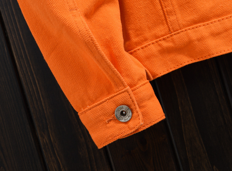 Trendy men's spring and autumn orange Orange Denim coat men's off-shoulder Hong Kong style plus size loose casual jacket top