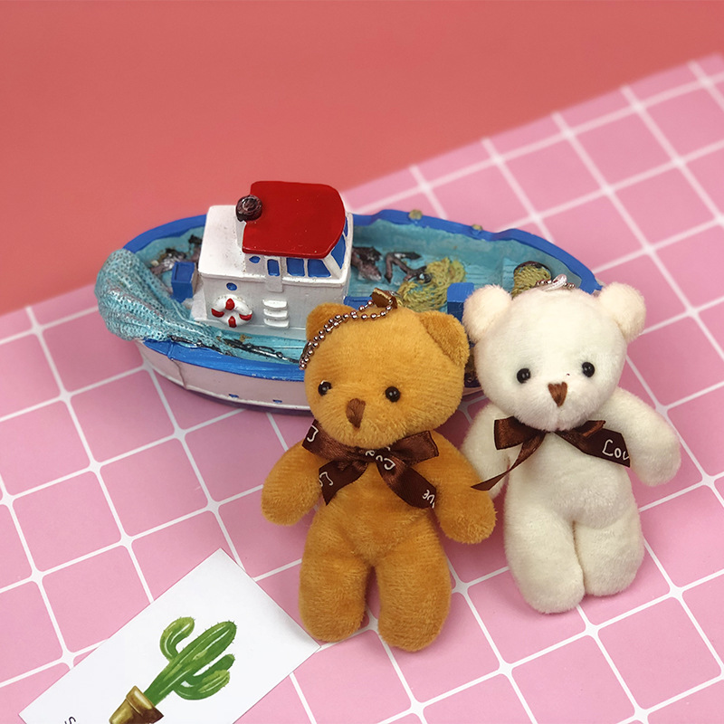 Bare Bear Siamese Bear Pendant Flower Flat Silk Bear Doll Bag Flower Bear Toy Doll Small Head Bear
