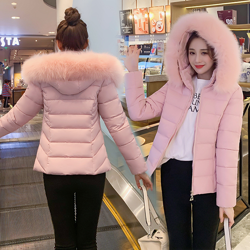 2020 new large fur collar short slim slimming cotton-padded coat women's detachable hat Korean style student coat fashion cotton-padded jacket