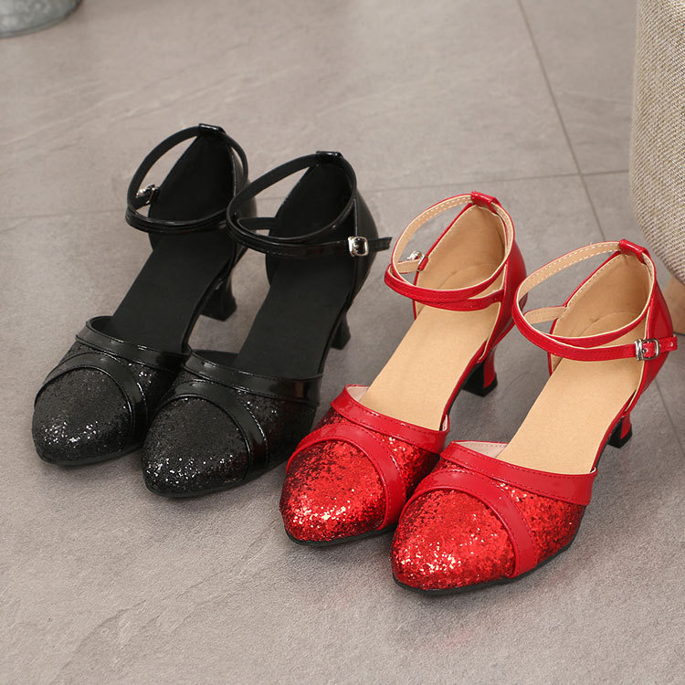 Latin dance shoes women's adult mid heel soft bottom modern dance shoes silver square dance stage performance dancing shoes