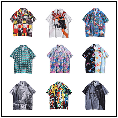 vintage Vacation Style vintage Abstract Printed Shirt Men's and Women's Short-sleeved Thin Loose Lazy Style Shirt Jacket