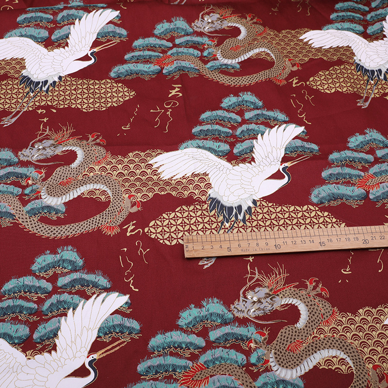 Spot supply cotton Japanese style gilding stretch satin crane modified cheongsam dress tablecloth fabric