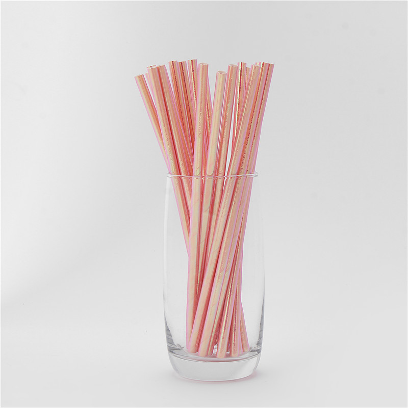 Factory Direct Supply Coated Paper Straw Rainbow Paper Straw Degradable Party Pearl Film Straw Customized Wholesale