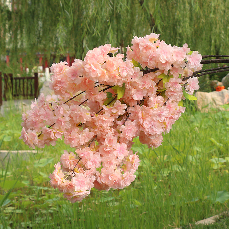 Simulation cherry blossom branch wedding cherry tree pear blossom peach blossom branch plastic decorative flower silk flower living room fake flower factory wholesale