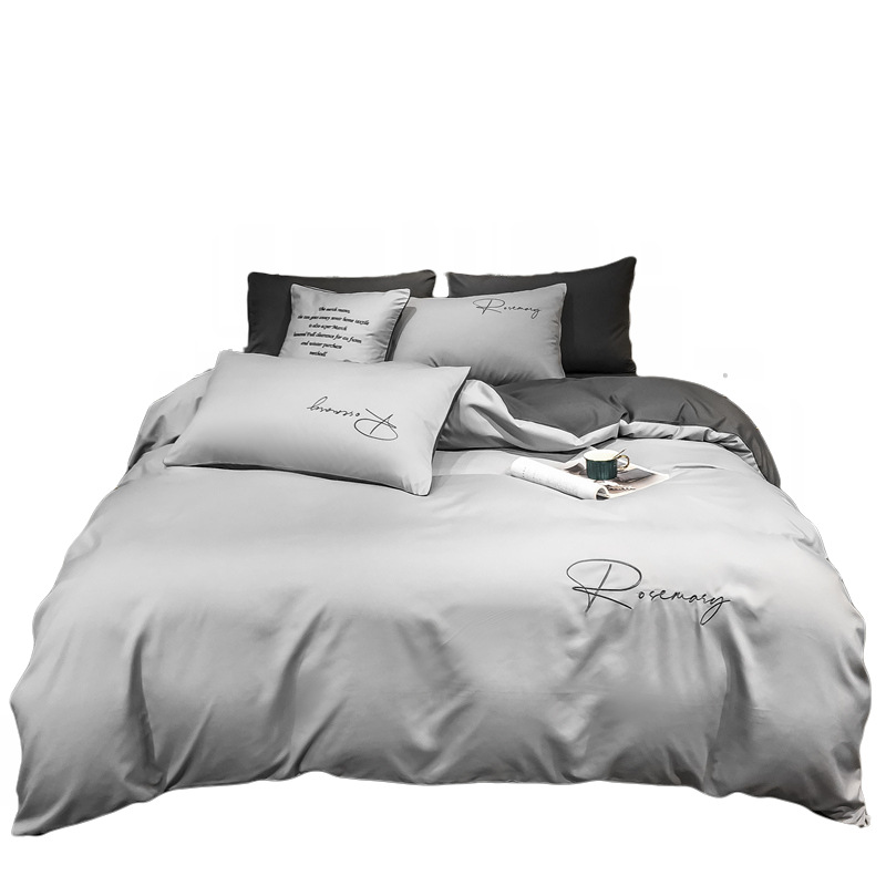 Nordic Style Simple Washed Cotton Solid Color Four-piece Set Naked Sleeping Bed Sheet Quilt Cover Three-piece Set Dormitory Bedclothes Bedding