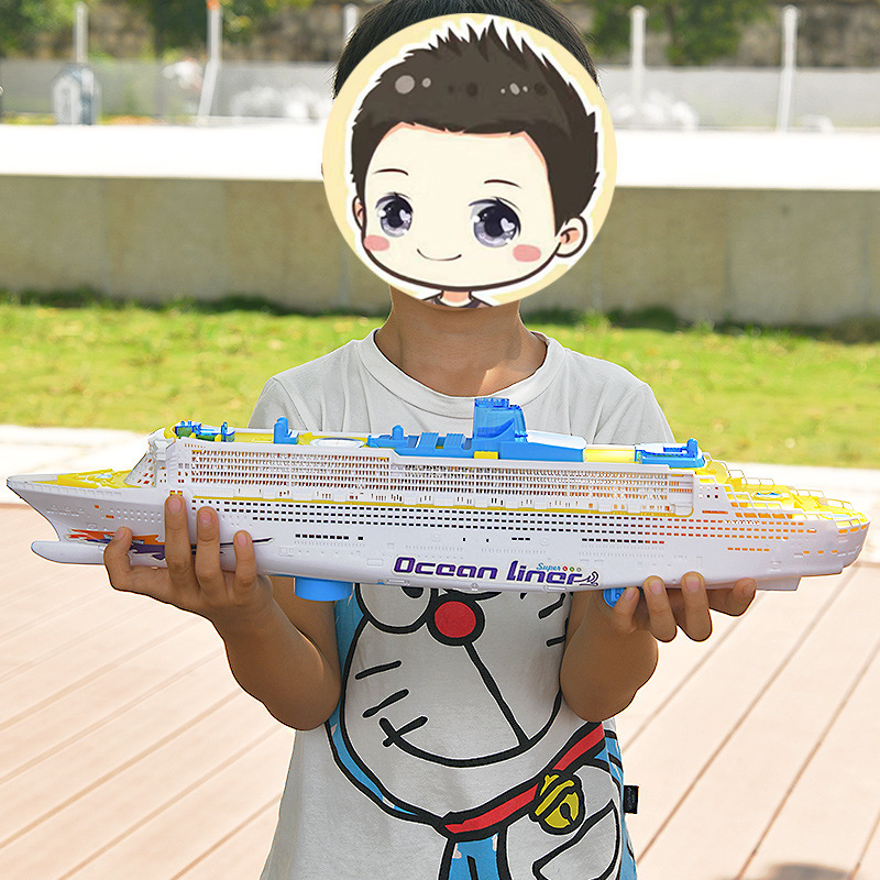 Electric toy boat large 49CM simulation light music universal children cruise ship plastic model stall supply