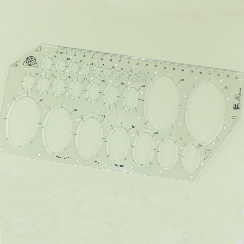 Drawing template Kewen transparent round drawing template multi-specification drawing template hollow plastic design pet building ruler