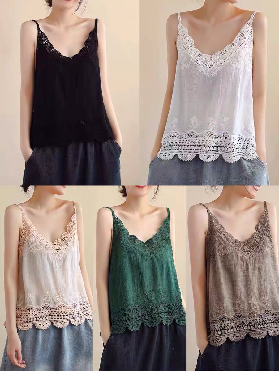 Cotton Artistic Lace Hollow Lace Camisole Summer New Style Loose Simple Inner Base Shirt Top