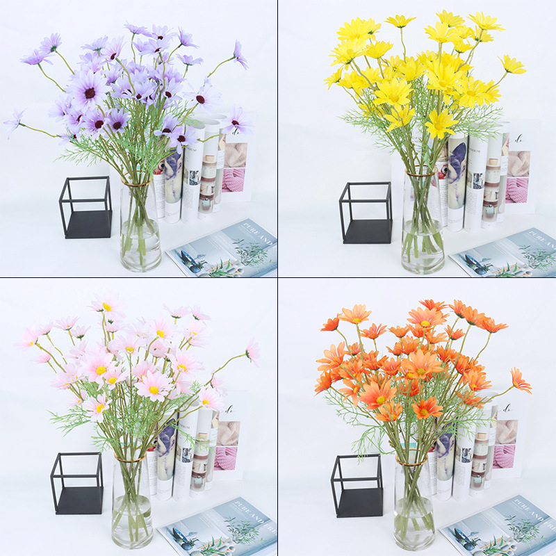 Simulation small daisy flower table decoration White small fresh wrinkled chrysanthemum decoration fake flower picnic bouquet Yellow Chamomile