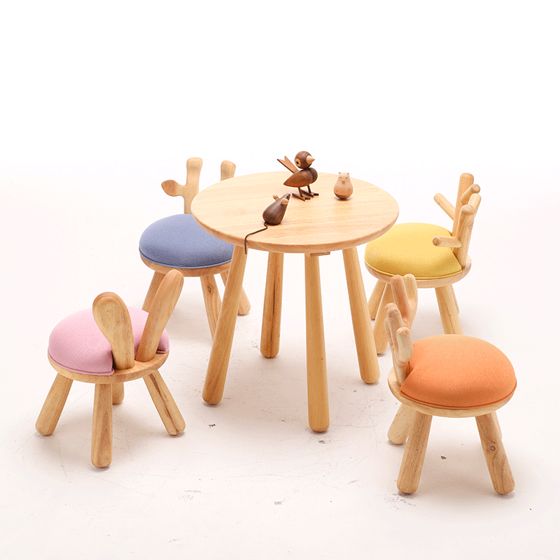 Children's Solid Wood Learning Table and Chair Set Creative Animal Kindergarten Backrest Chair Small Bench Baby Game Table