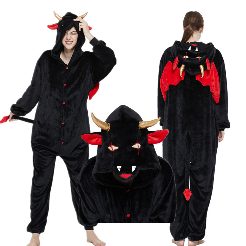 Cartoon one-piece pajamas animal adult children autumn and winter New Black Devil Devil home clothing manufacturers wholesale