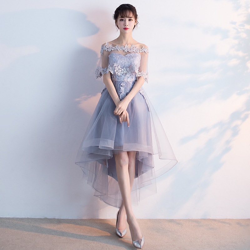 Banquet evening dress 2024 Summer new off-shoulder front short back long slimming party dress dress women