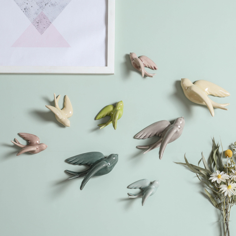 Nordic Wall Wall Hanging Living Room Milk Tea Shop Soft Wall Decoration Pendant Wall Decoration Background Wall 3D Bird Hanging Decoration