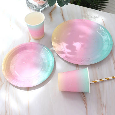 Party tableware disposable birthday paper plate dessert table cake paper plate gilding rainbow plate layout decorative plate