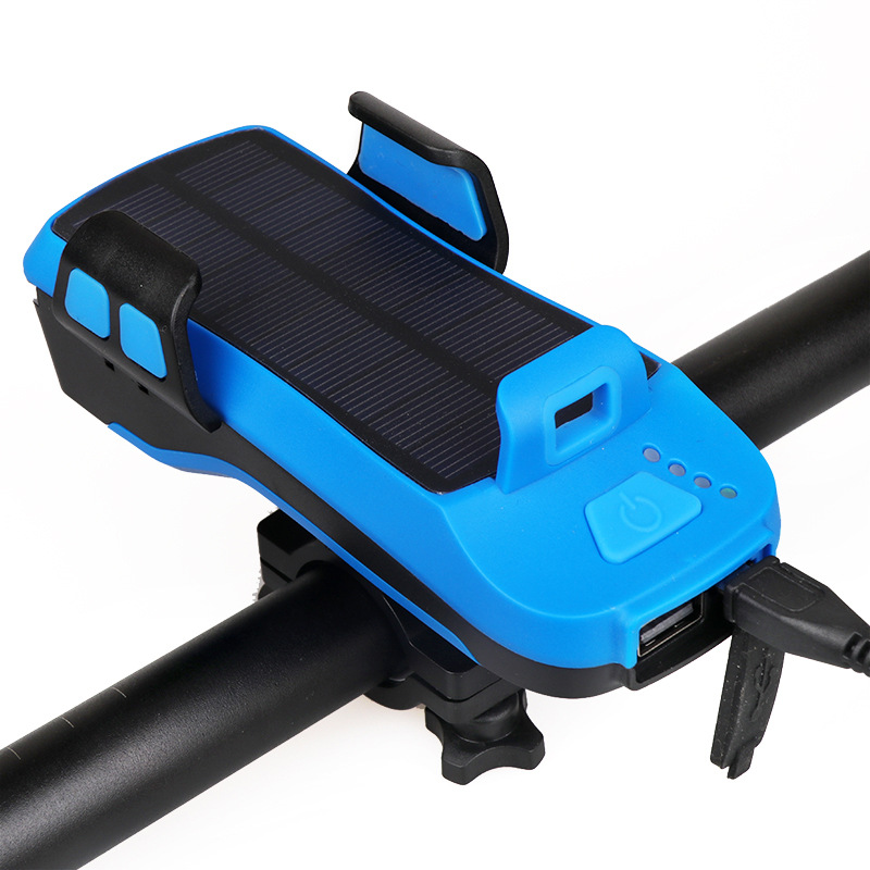 Bicycle light mobile phone holder with horn headlight four-in-one mountain bike light with charging treasure solar charging