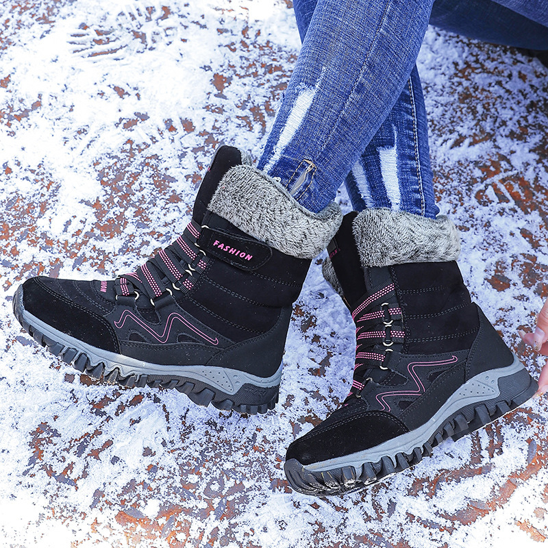 Baumwollschuhe Nordischer Winter plus Fleece-Schneestiefel mit dicken Sohlen Leder-High-Top-Damenschuhe_voghion.com