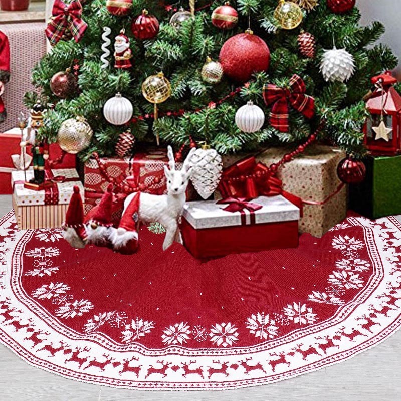 2023新品クリスマスツリー底飾り用品90cm 122cmスノーフレーク鹿模様赤ニットクリスマスツリースカート|undefined