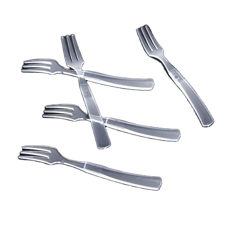 Factory Direct supply 10.8CM disposable transparent plastic cake fork/frosted three-tooth fork/fruit fork 50 pcs/bag