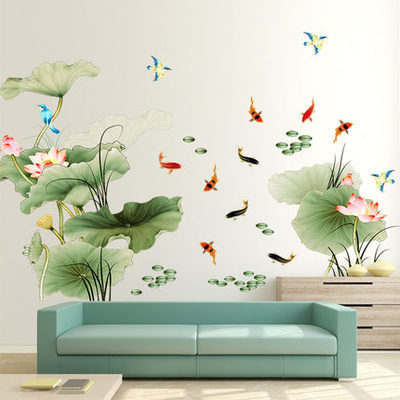 GS8862 Chinese style lotus wall stickers living room TV background wall stickers bedroom room decoration wallpaper