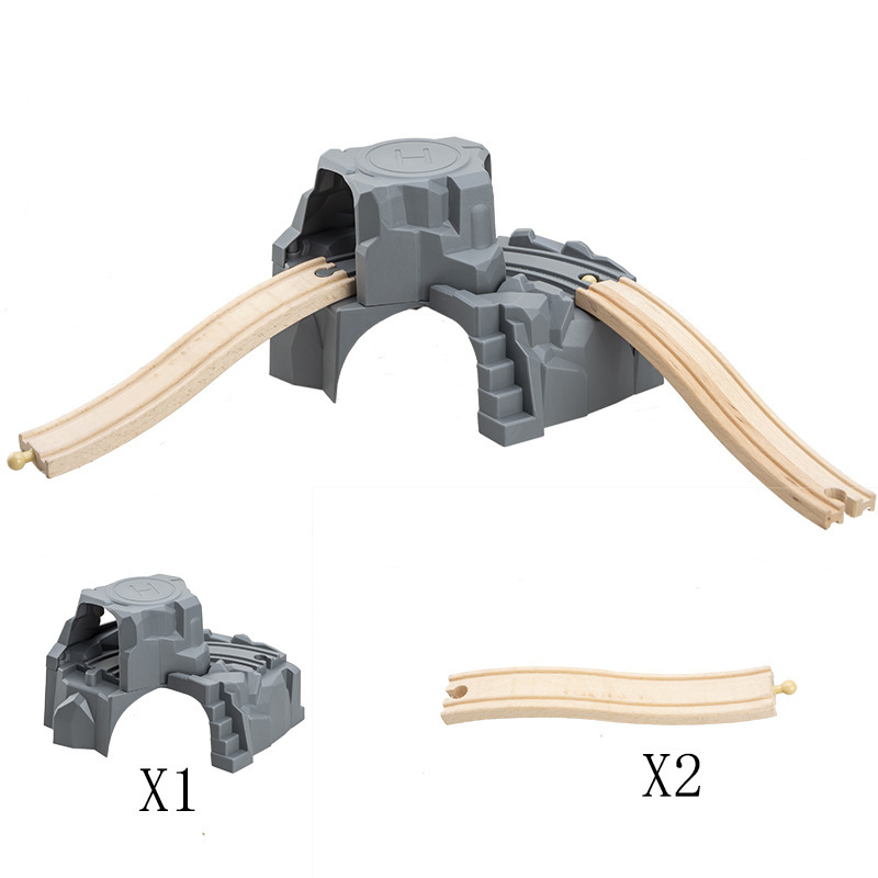 子供の木製電車ビルディングブロックトラックアクセサリー現実的なトンネル山二層おもちゃシーンアクセサリー|undefined