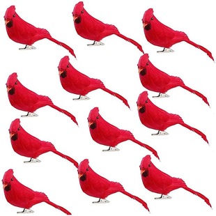 Cross Border 1/12 Pair 5.5inch Christmas Cardinal Bird Clip For Christmas Tree Ornament Crafts