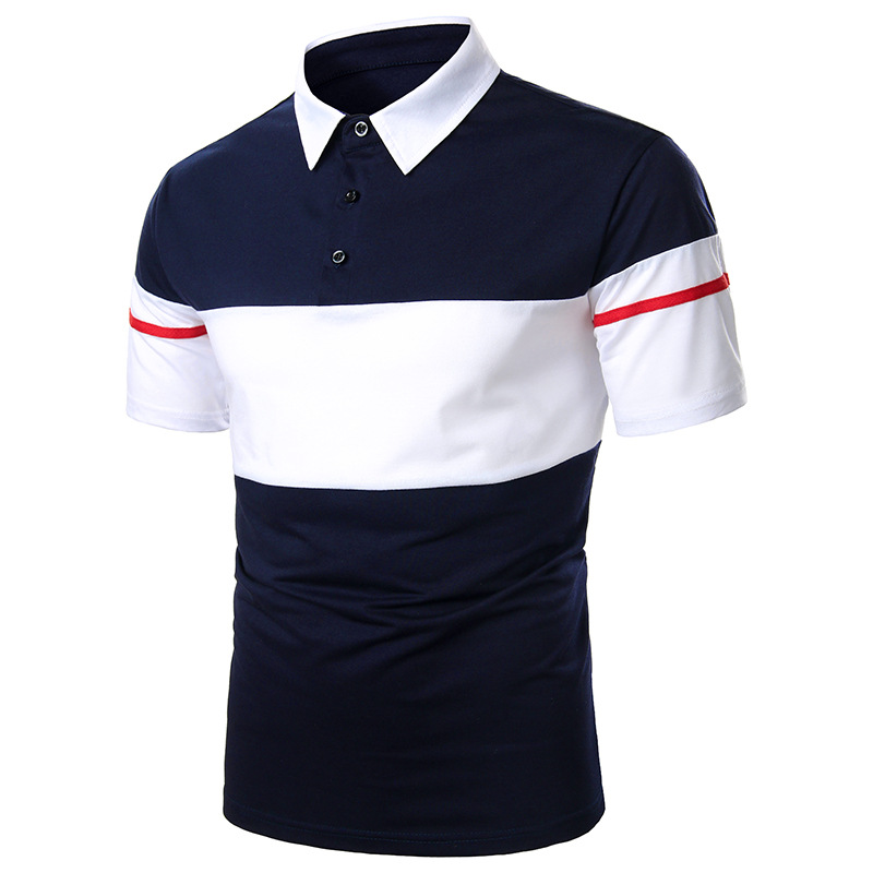 Summer men's short sleeve top fashion two-color stitching webbing design casual men's short sleeve polo shirt DB10